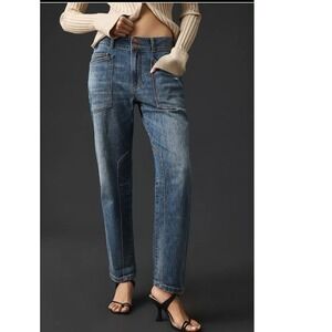 Pilcro the Wanderer High Rise Straight Utility Patch Pocket Jeans Blue 27